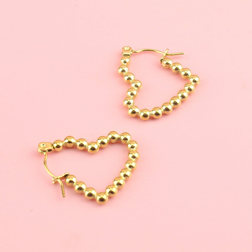 Beaded Heart Hoop Earrings (Gold Plated)