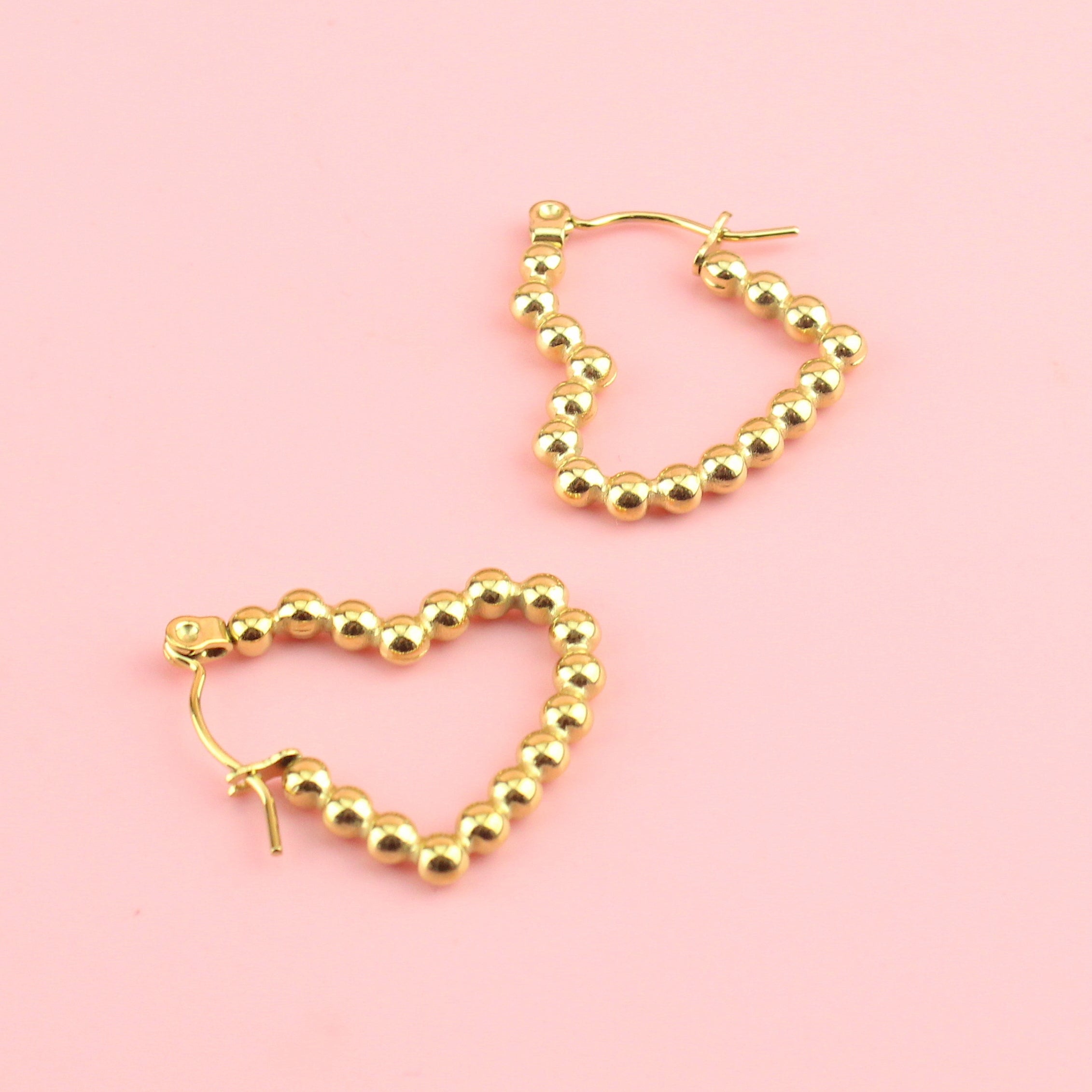 Beaded Heart Hoop Earrings (Gold Plated)