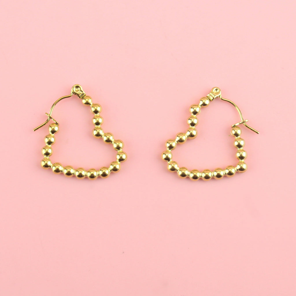 Beaded Heart Hoop Earrings (Gold Plated)