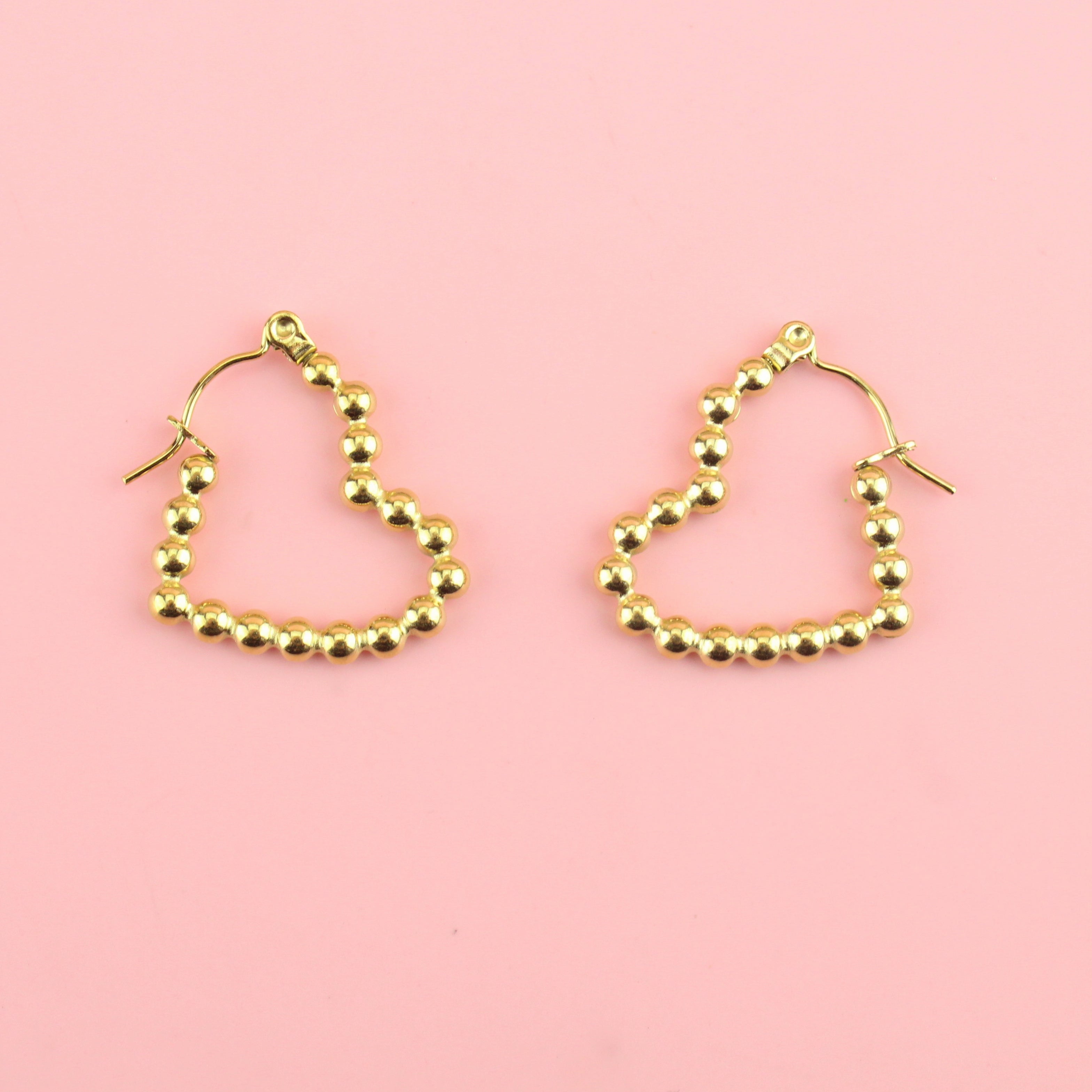 Beaded Heart Hoop Earrings (Gold Plated)