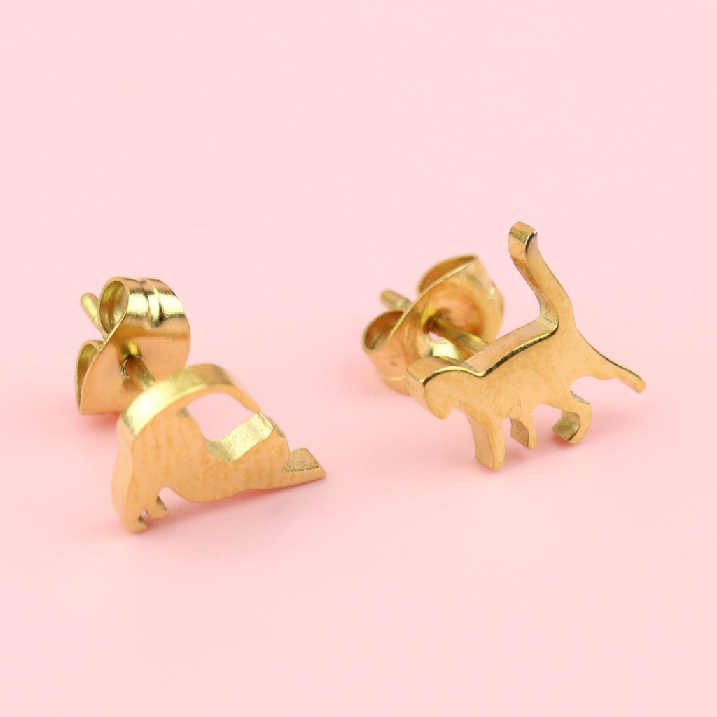 Big Stretch Cat Stud Earrings (Gold Plated)