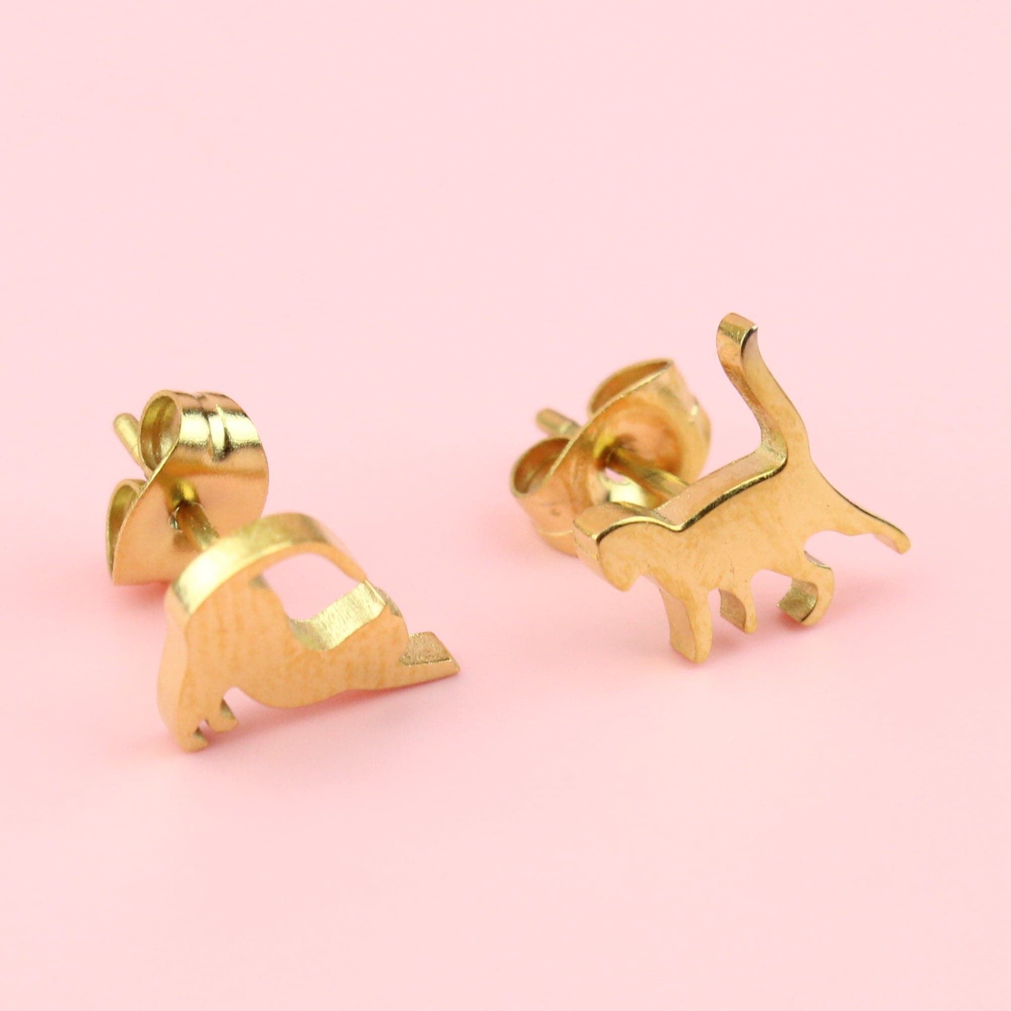 Big Stretch Cat Stud Earrings (Gold Plated)