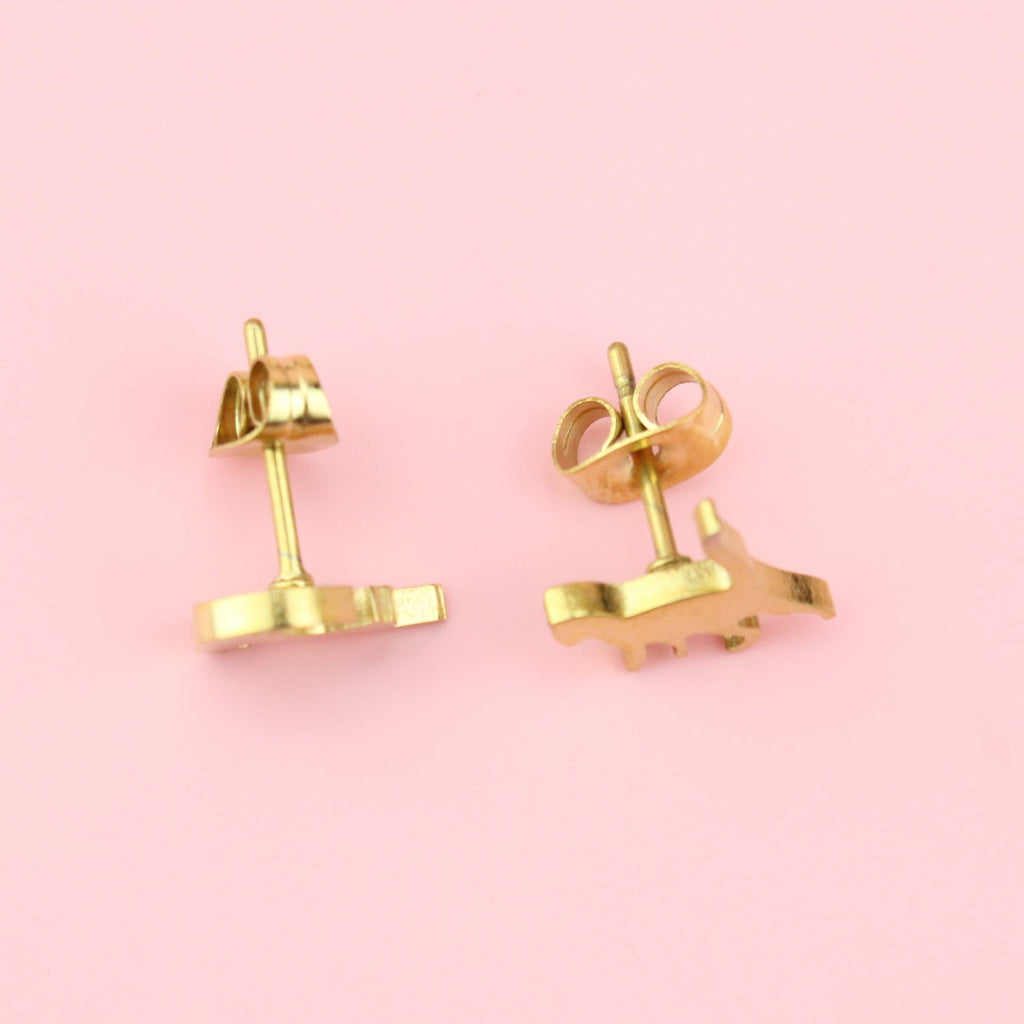 Big Stretch Cat Stud Earrings (Gold Plated)