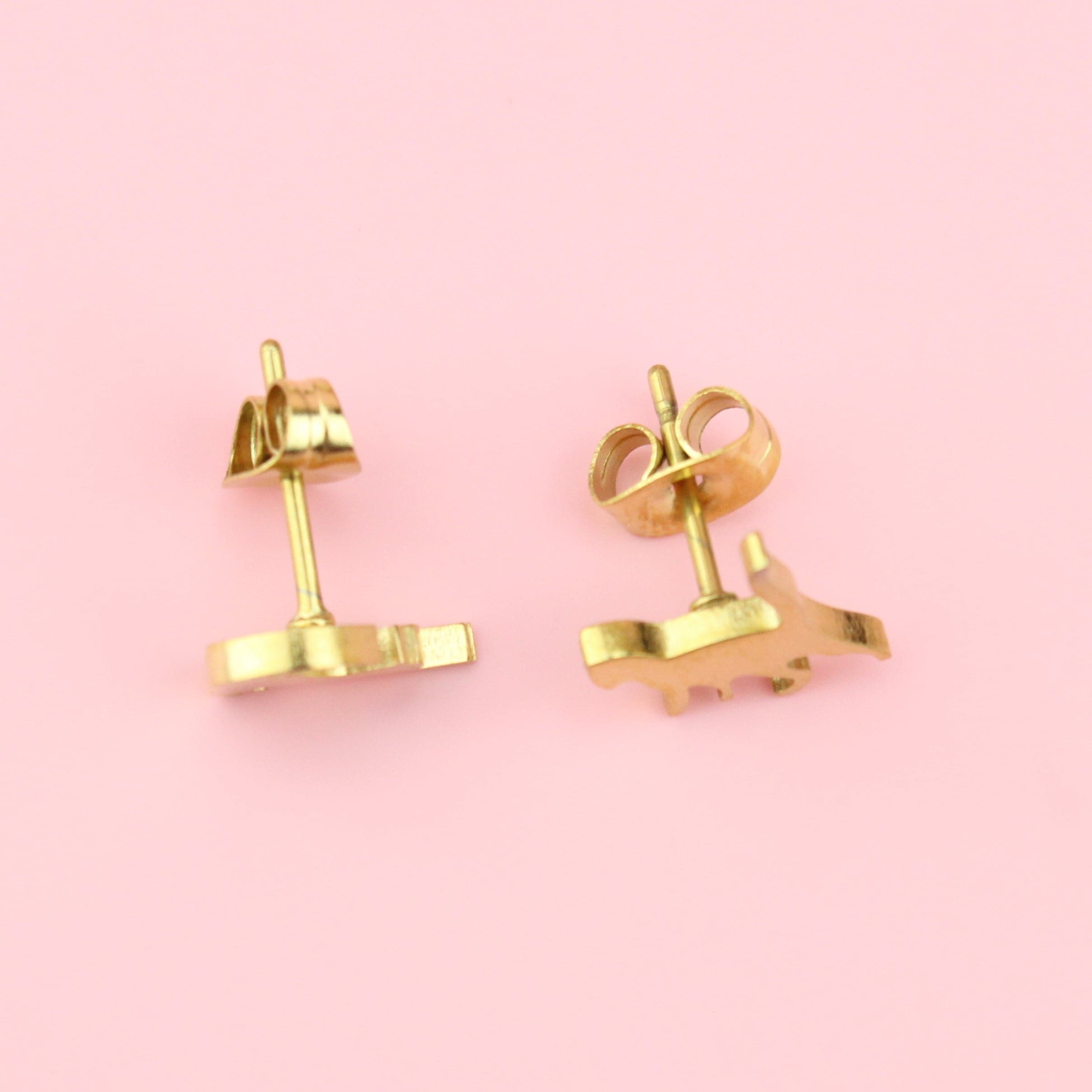 Big Stretch Cat Stud Earrings (Gold Plated)