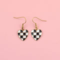 Black & White Heart Checkerboard Earrings