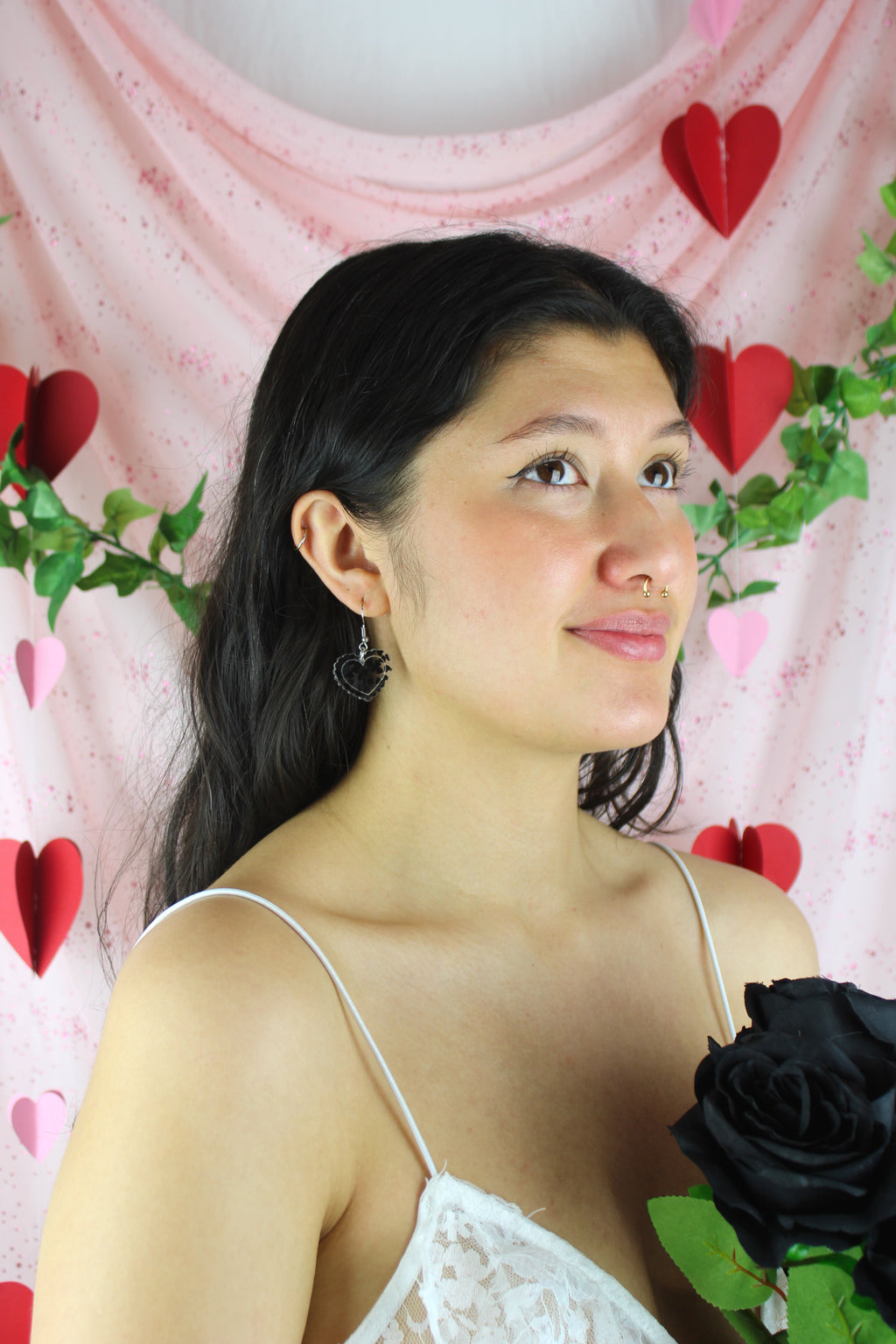 Black Confetti Heart Earrings