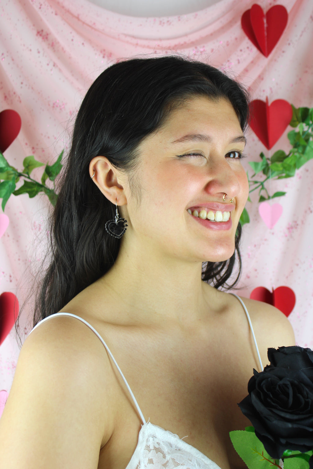 Black Confetti Heart Earrings