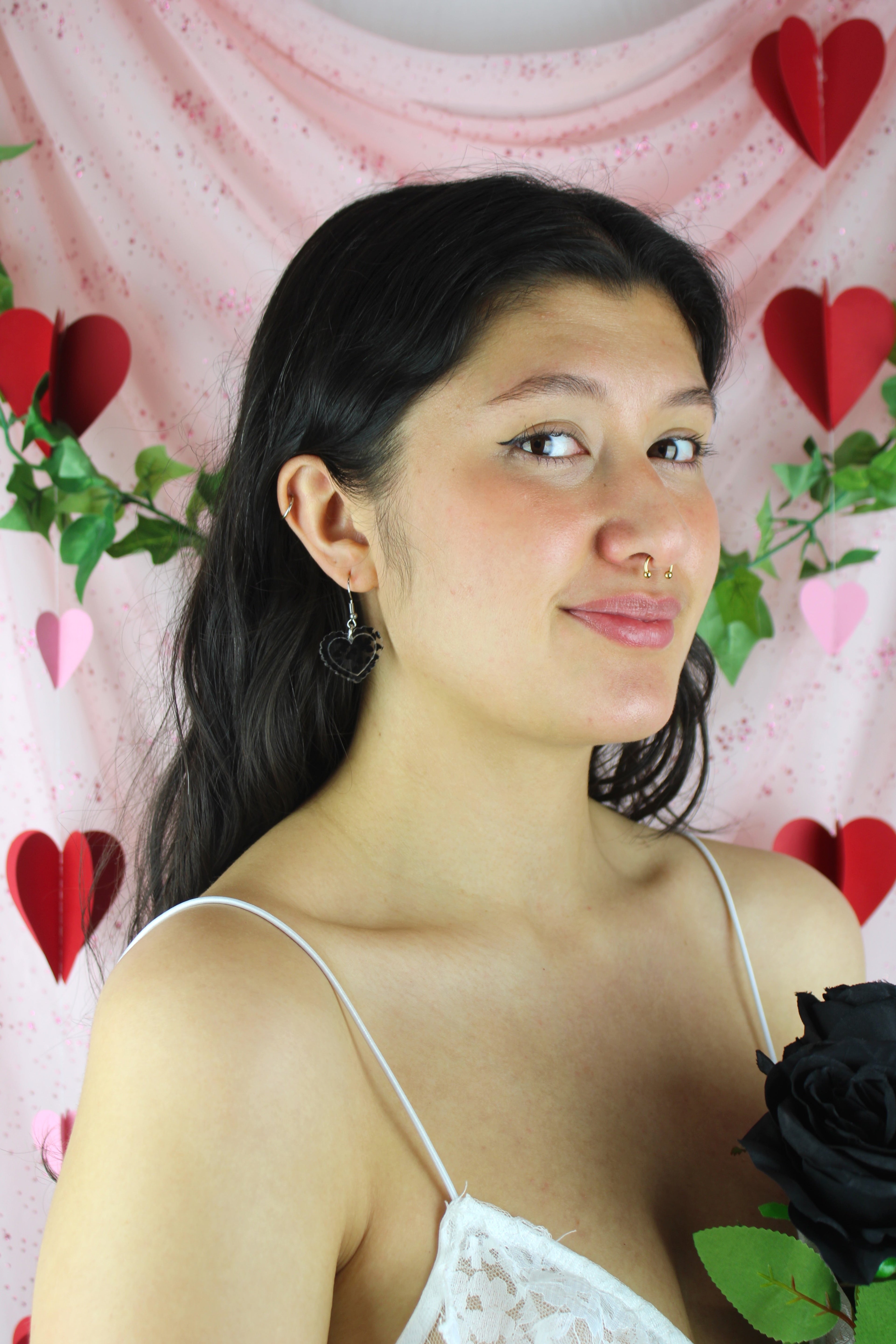 Black Confetti Heart Earrings