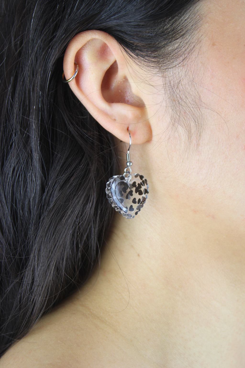 Black Confetti Heart Earrings