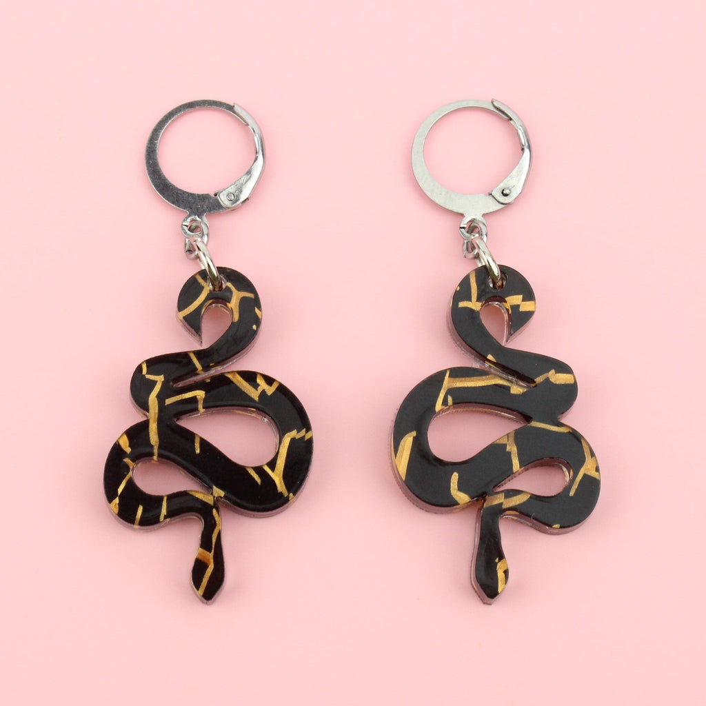 Black & Gold Snake Earrings