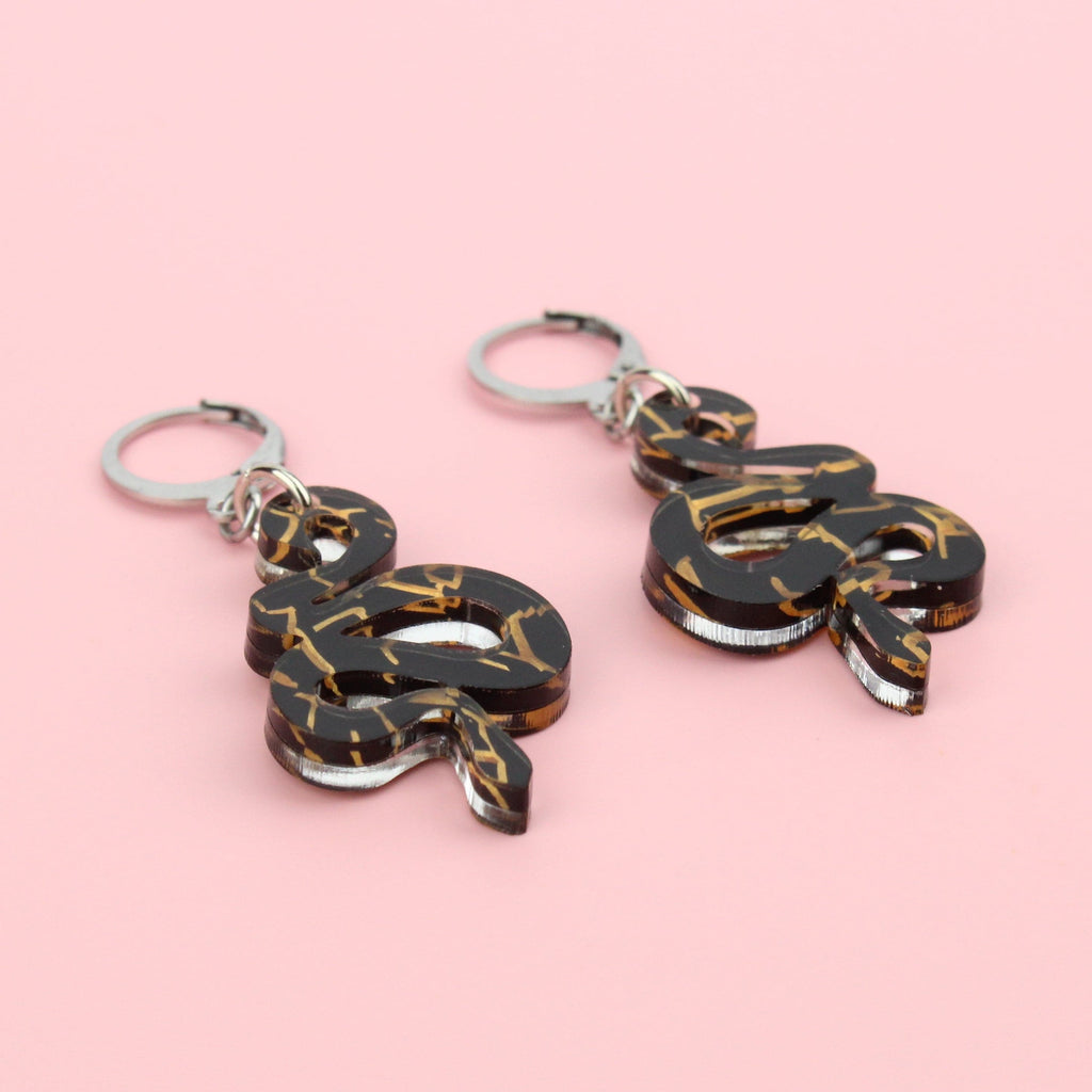 Black & Gold Snake Earrings