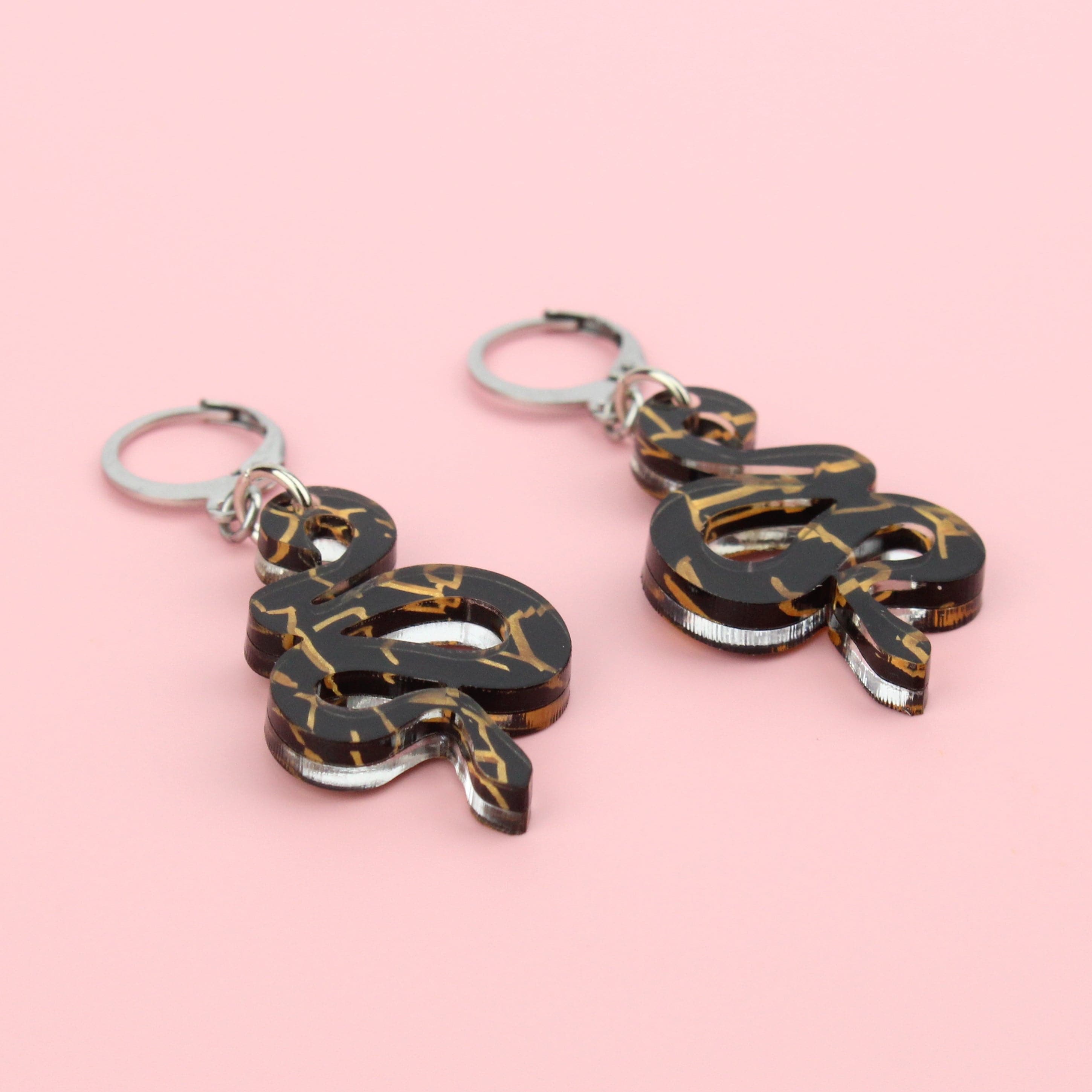 Black & Gold Snake Earrings