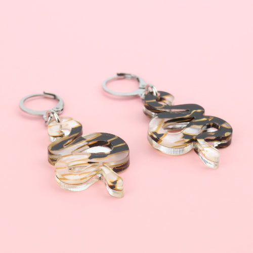 Black, White & Gold Snake Earrings