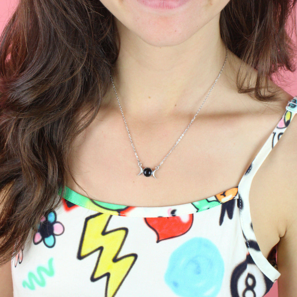 Black Agate Moon Necklace