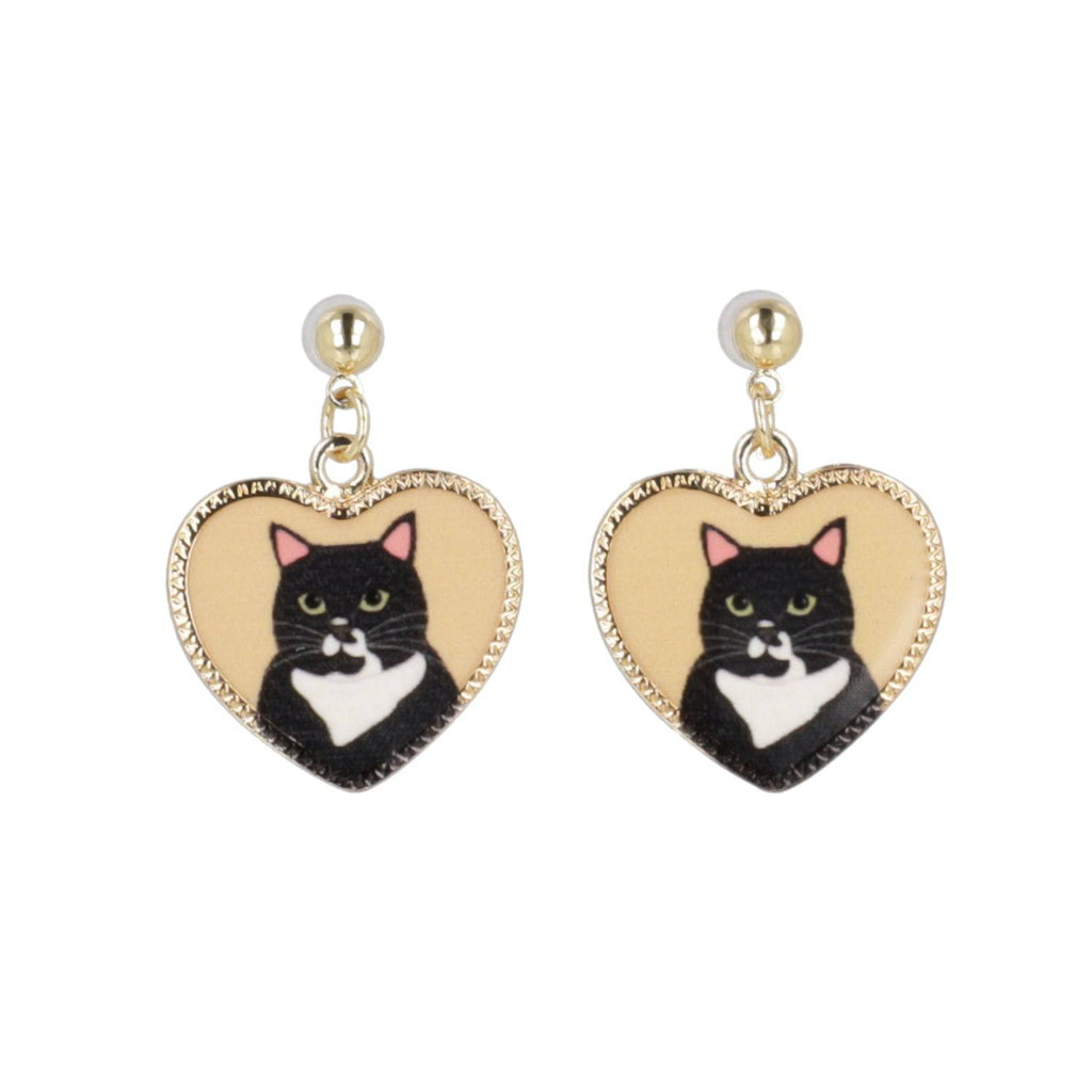 Black Cat Heart Stud Earrings