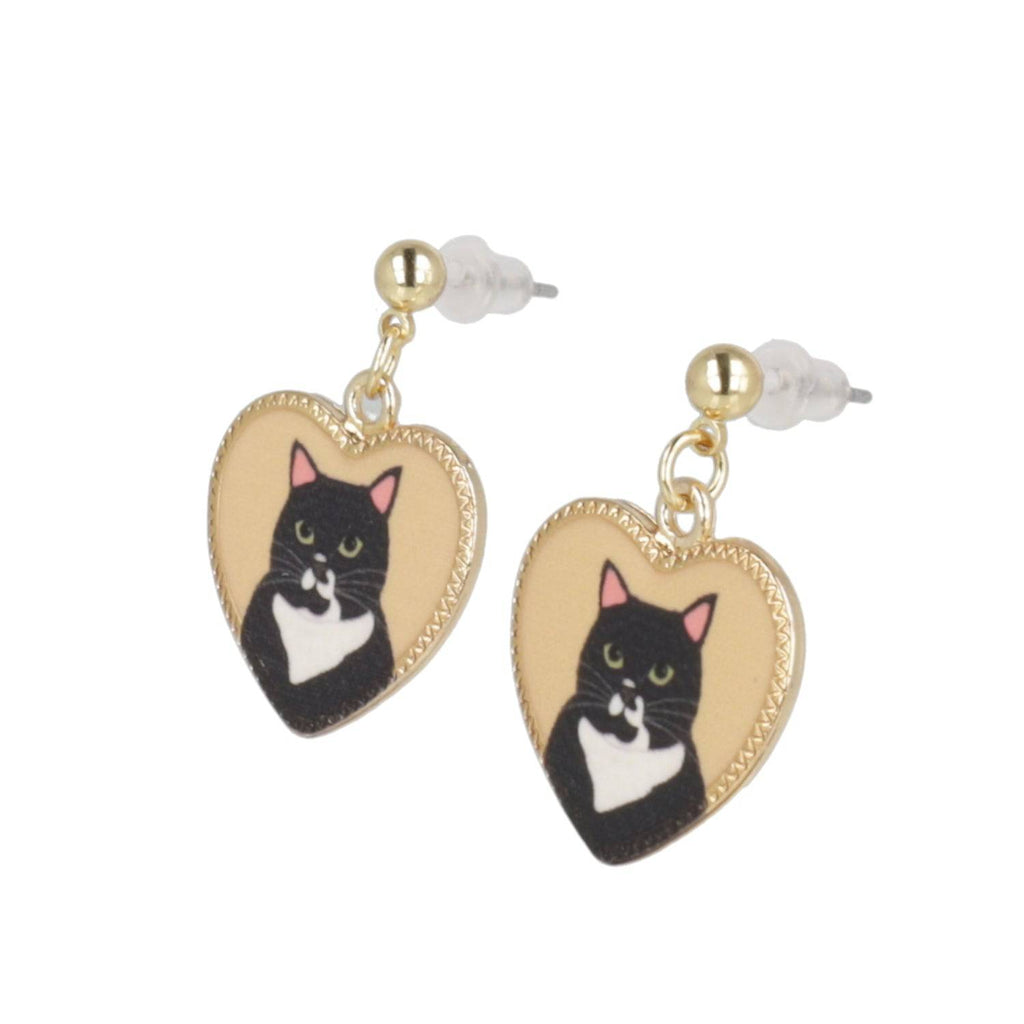 Black Cat Heart Stud Earrings