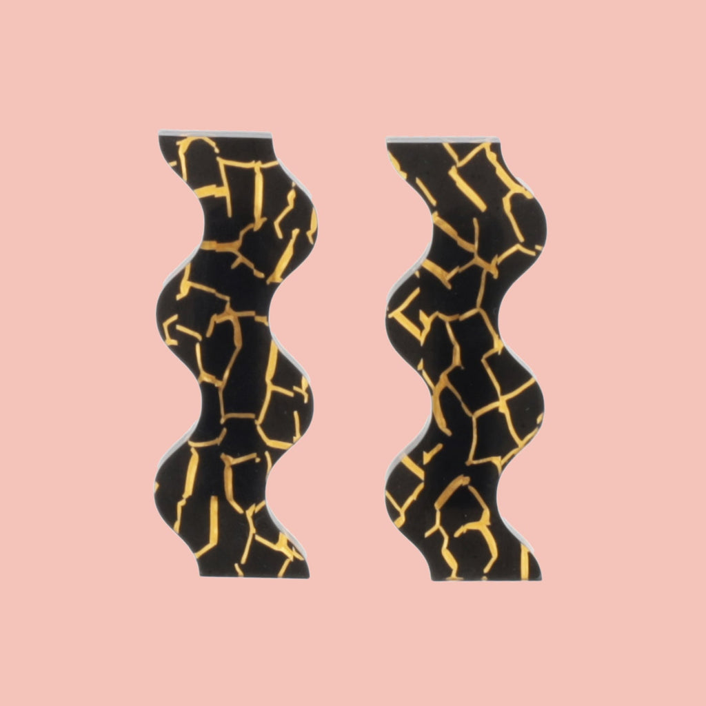 Black and Gold Wavy Hair Clips
