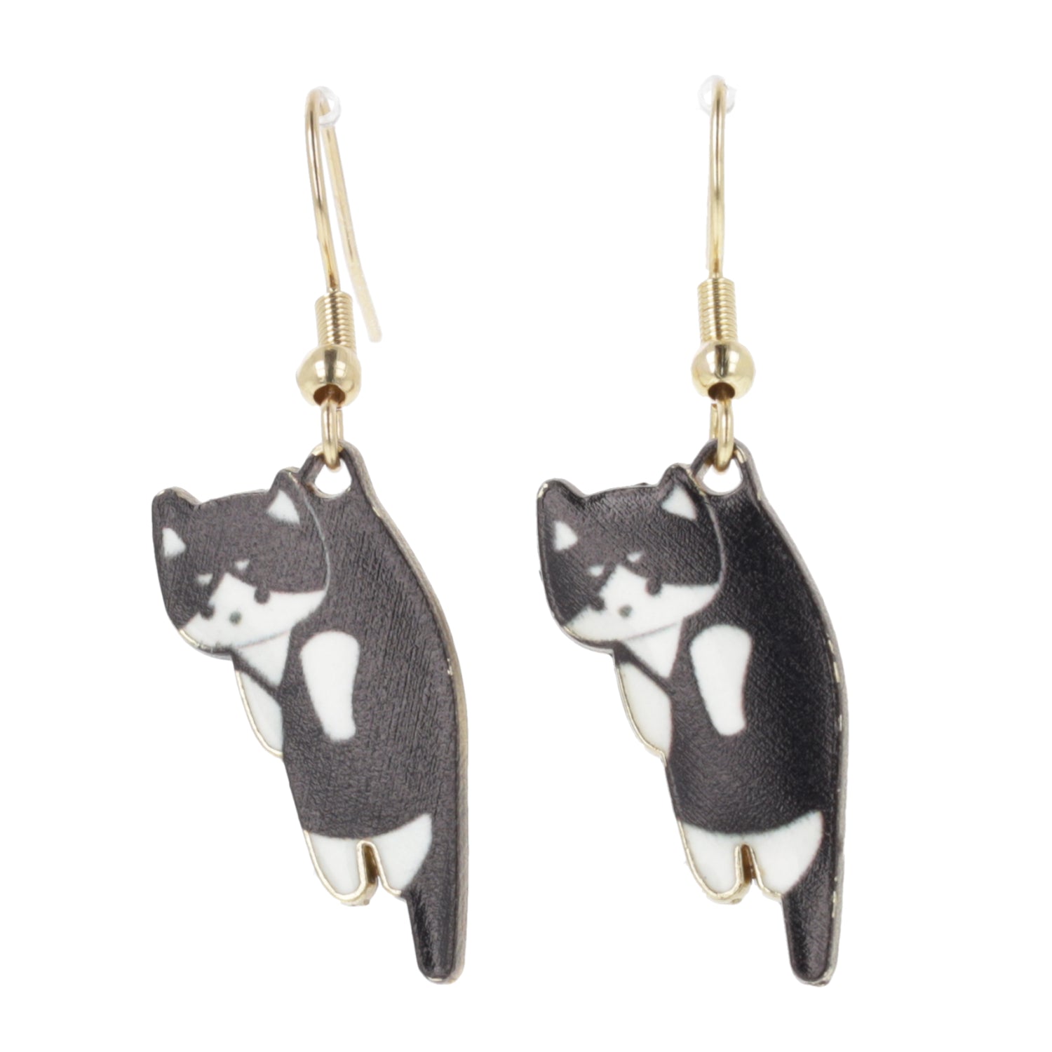 Black & White Cat Earrings (Gold Plated)
