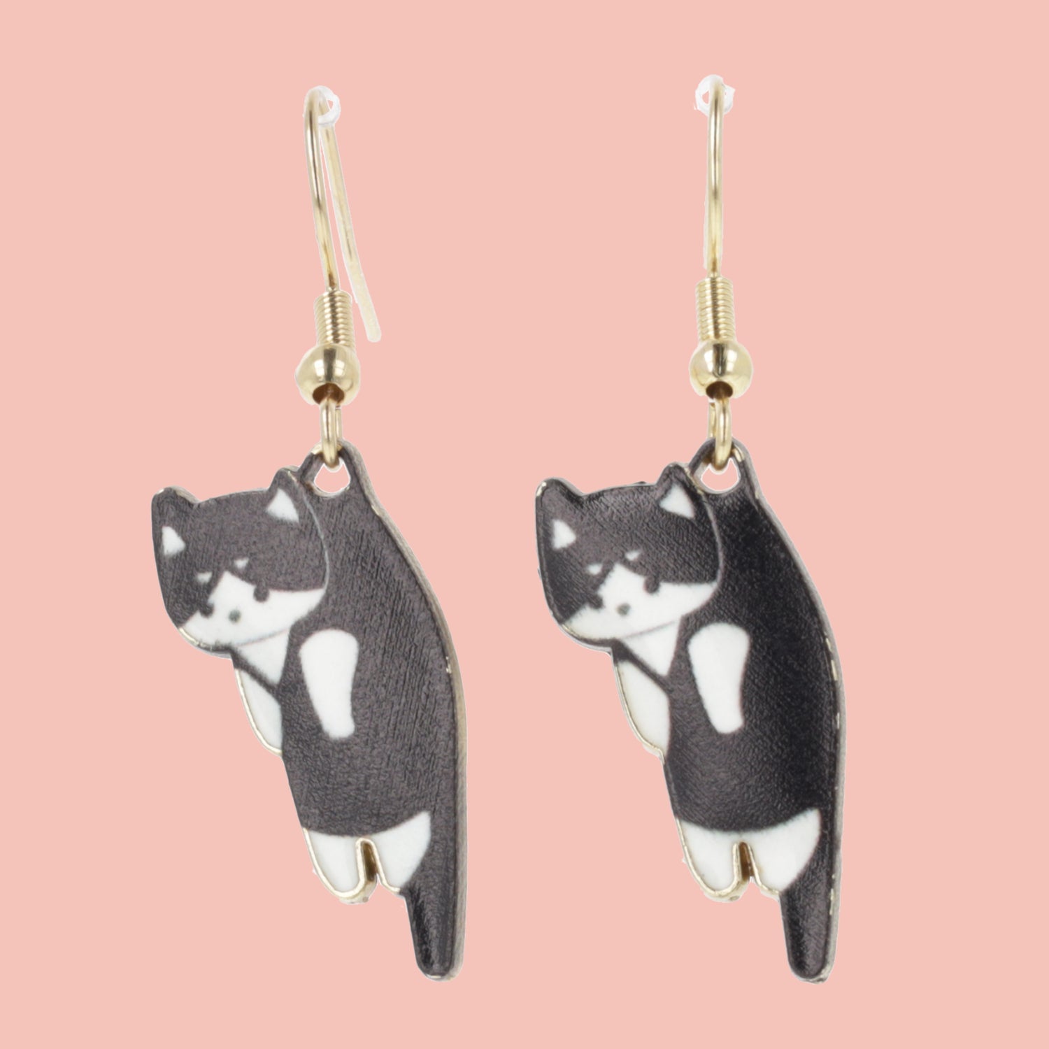 Black & White Cat Earrings (Gold Plated)