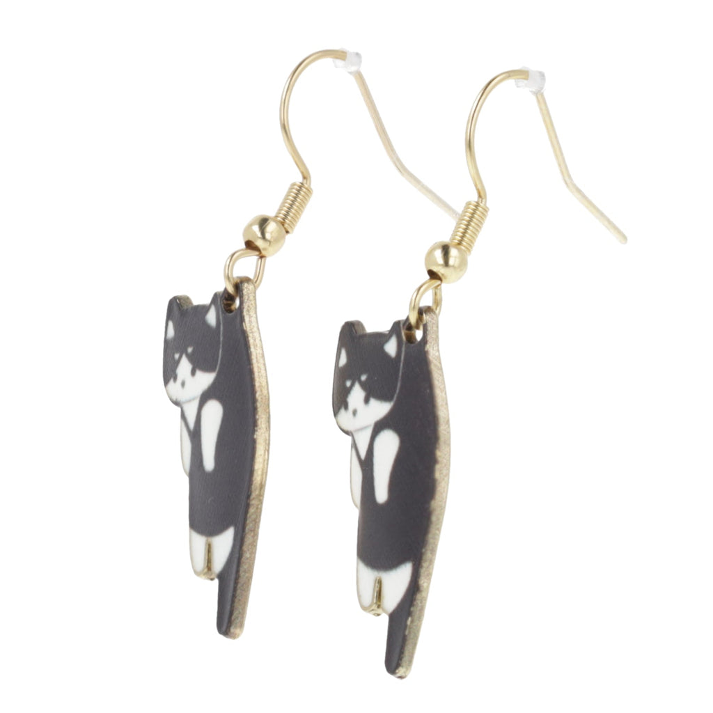 Black & White Cat Earrings (Gold Plated)