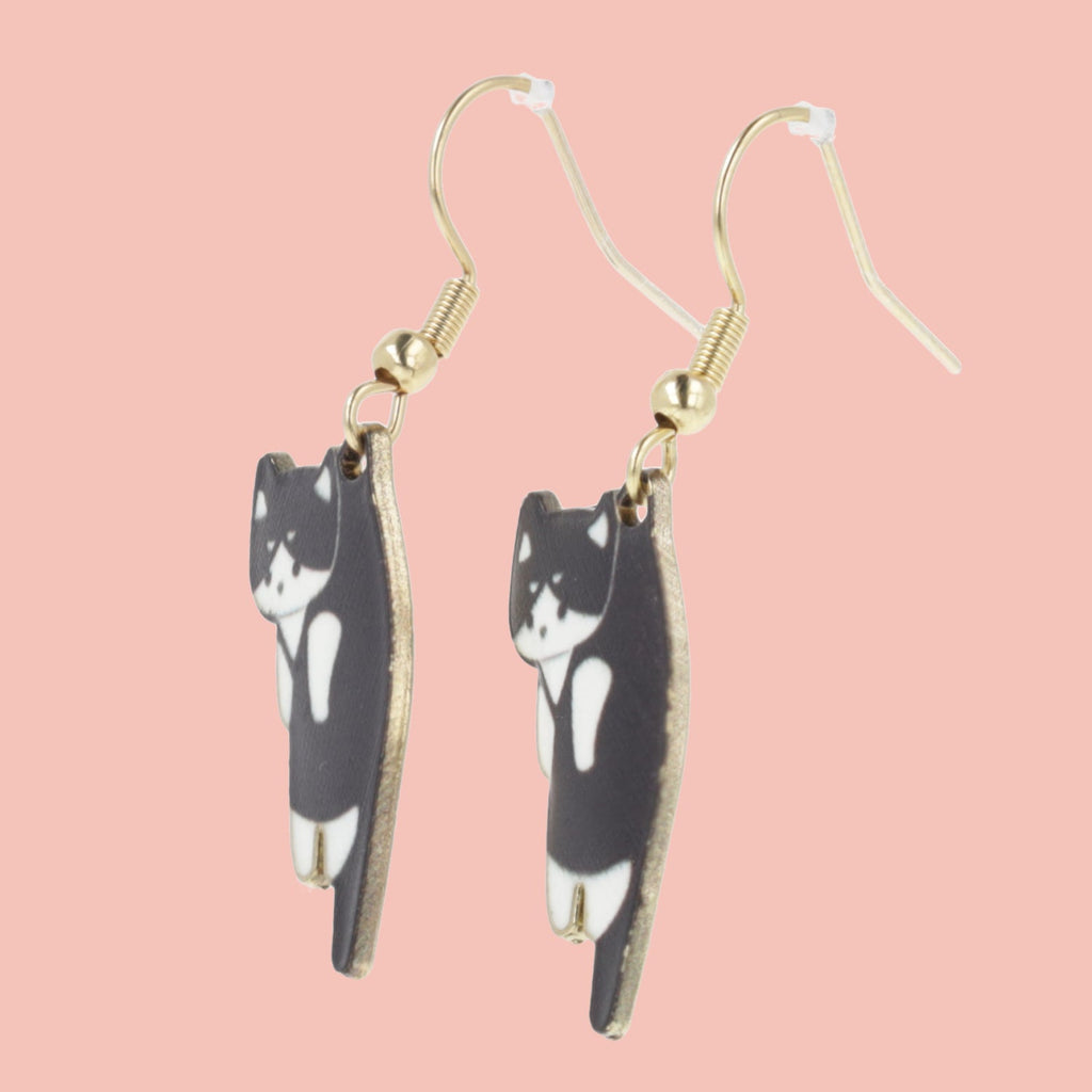 Black & White Cat Earrings (Gold Plated)