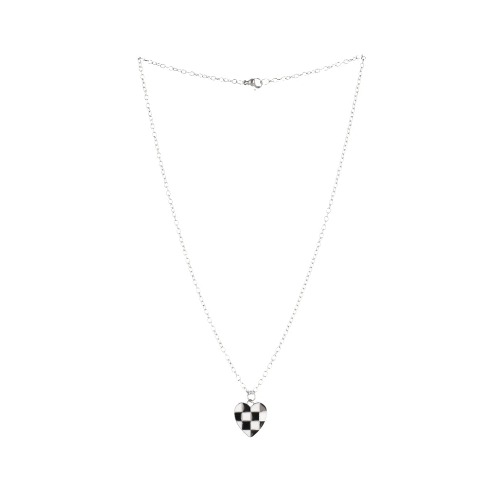 Black & White Heart Checkerboard Necklace