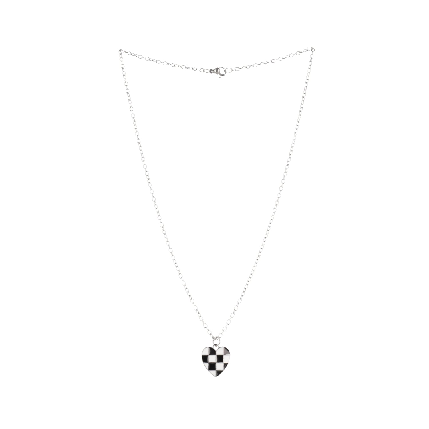 Black & White Heart Checkerboard Necklace