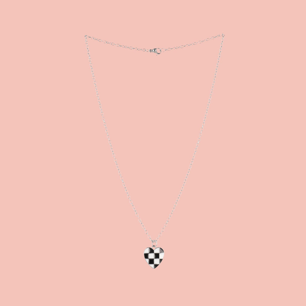 Black & White Heart Checkerboard Necklace