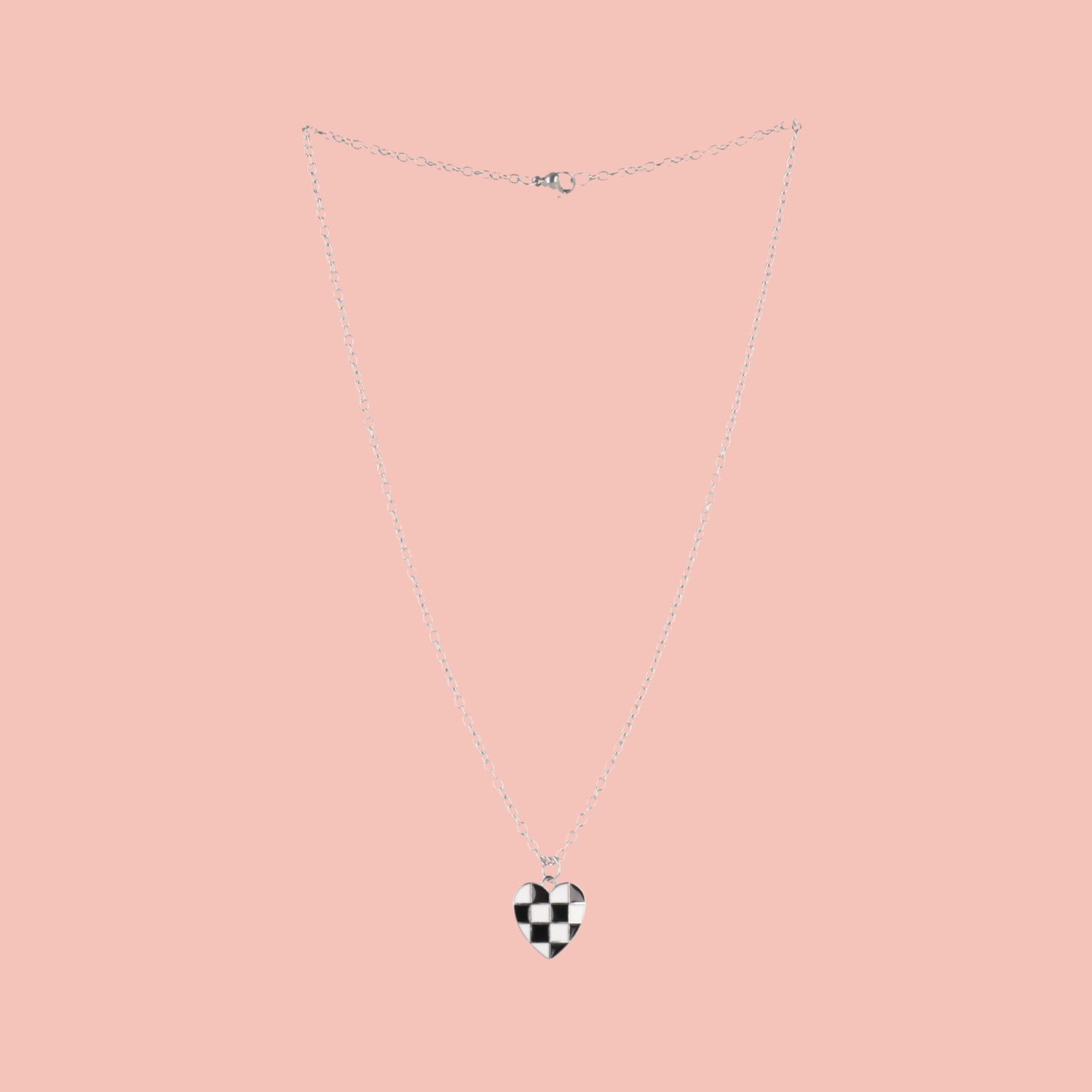 Black & White Heart Checkerboard Necklace