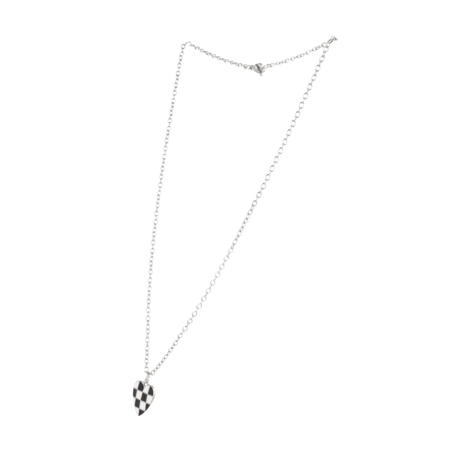 Black & White Heart Checkerboard Necklace