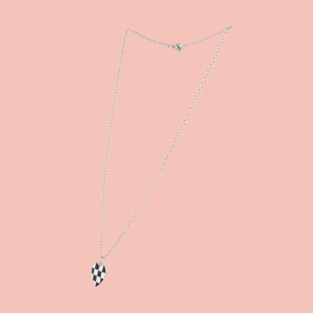 Black & White Heart Checkerboard Necklace