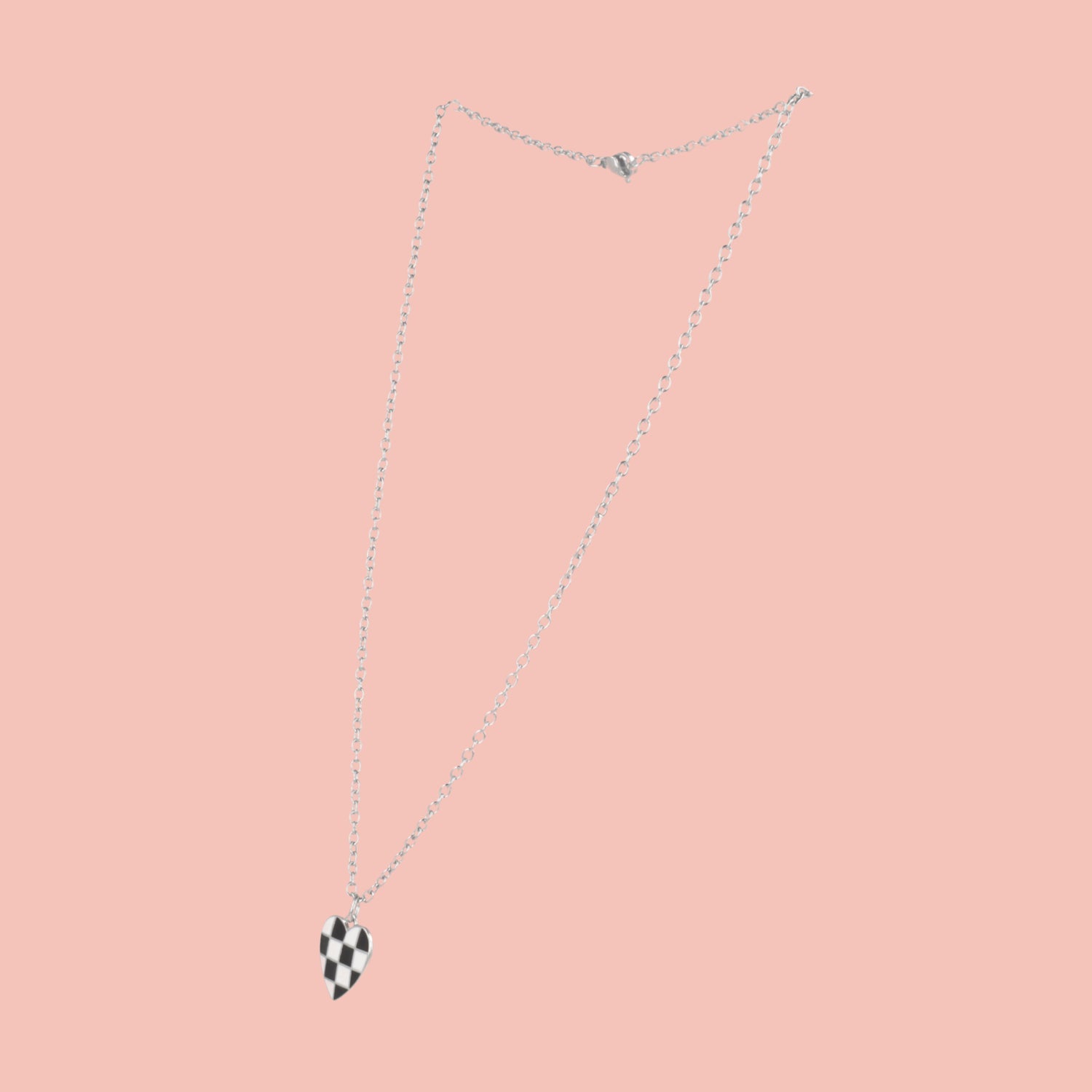 Black & White Heart Checkerboard Necklace