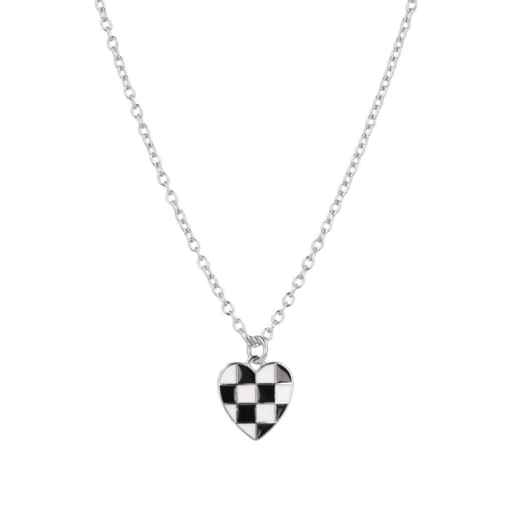 Black & White Heart Checkerboard Necklace