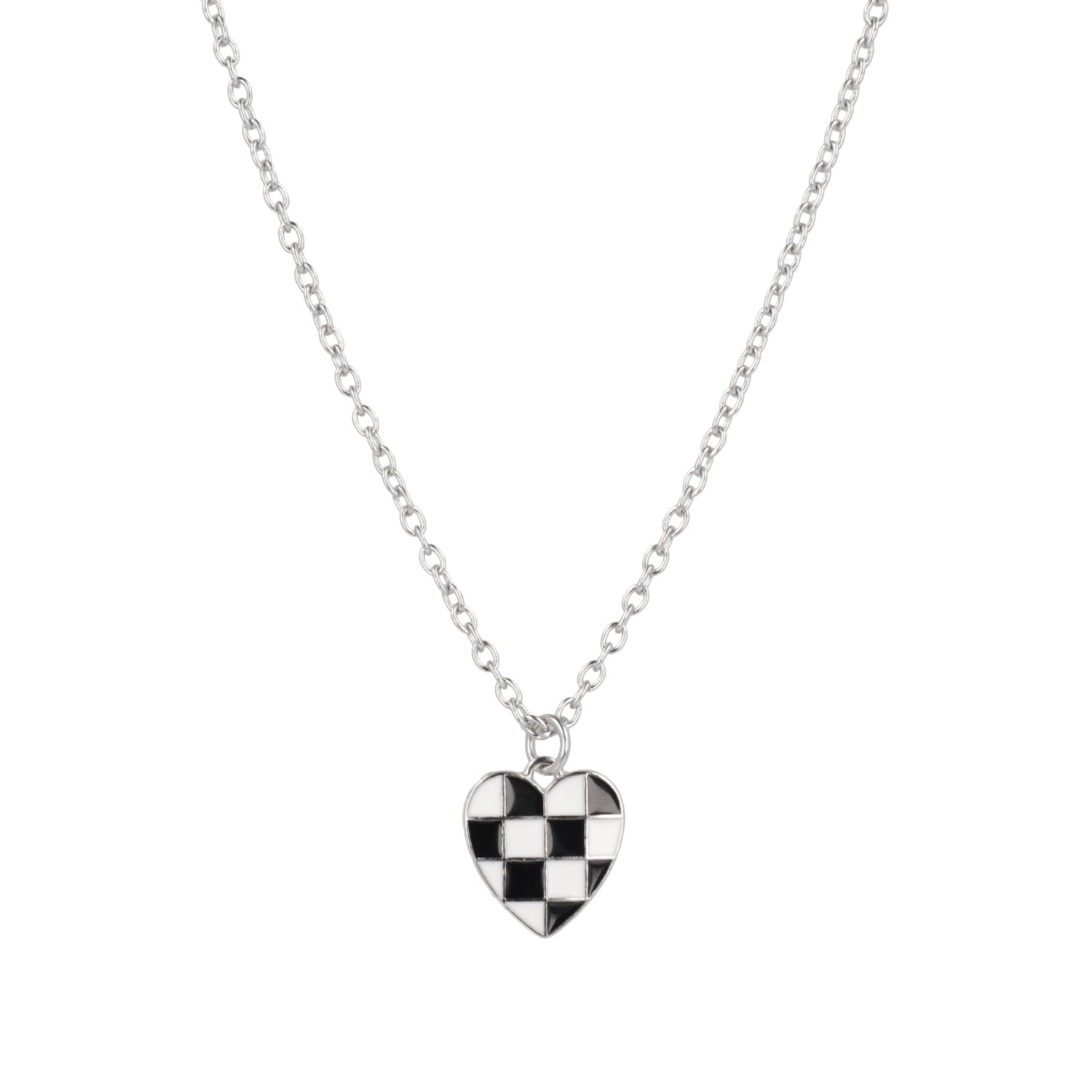 Black & White Heart Checkerboard Necklace