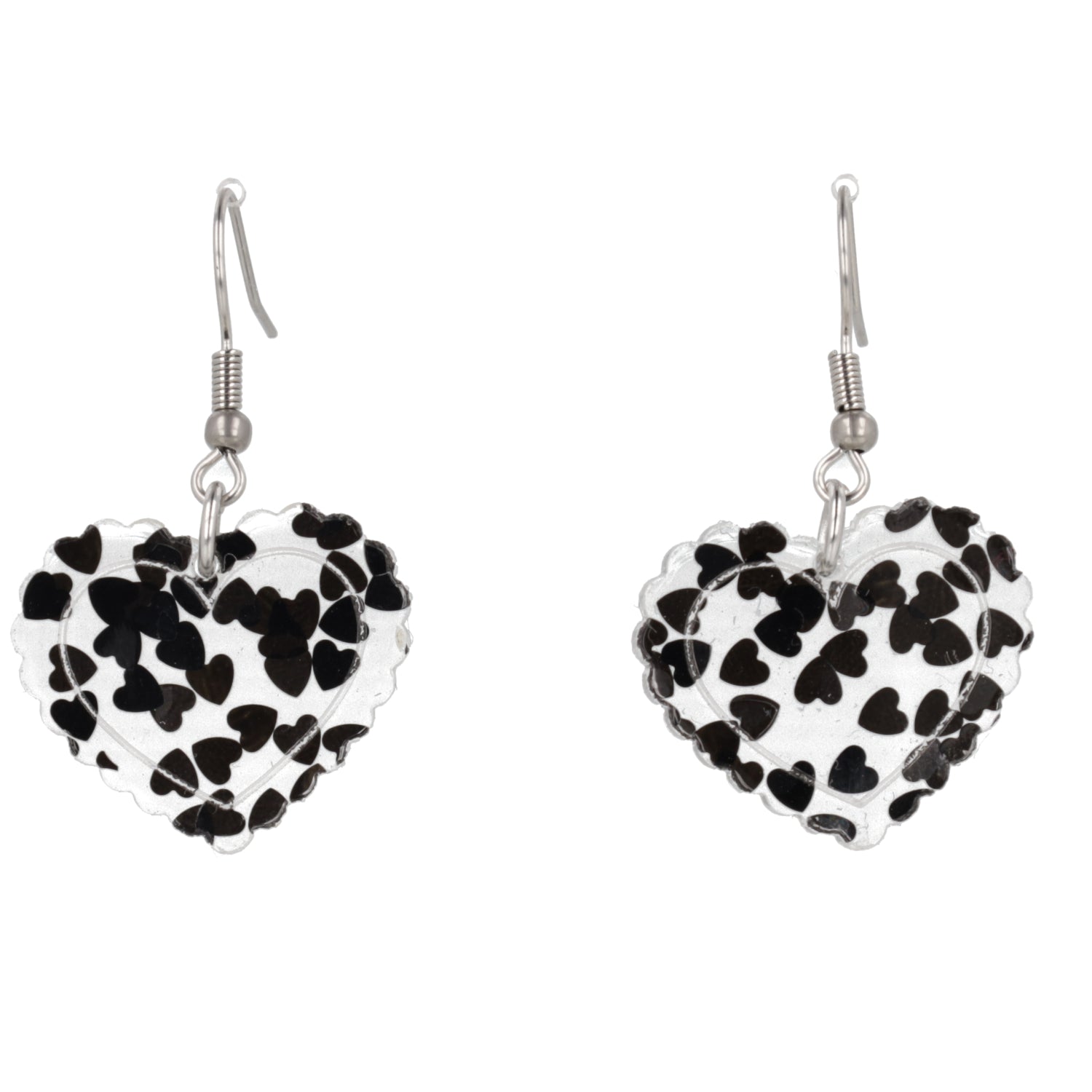 Black Confetti Heart Earrings