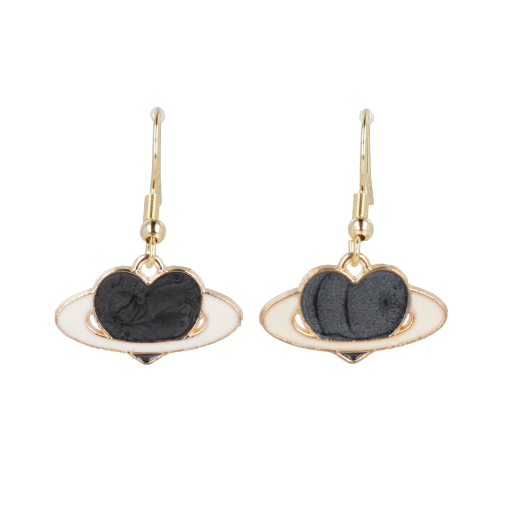 Black Heart Planet Drop Earrings