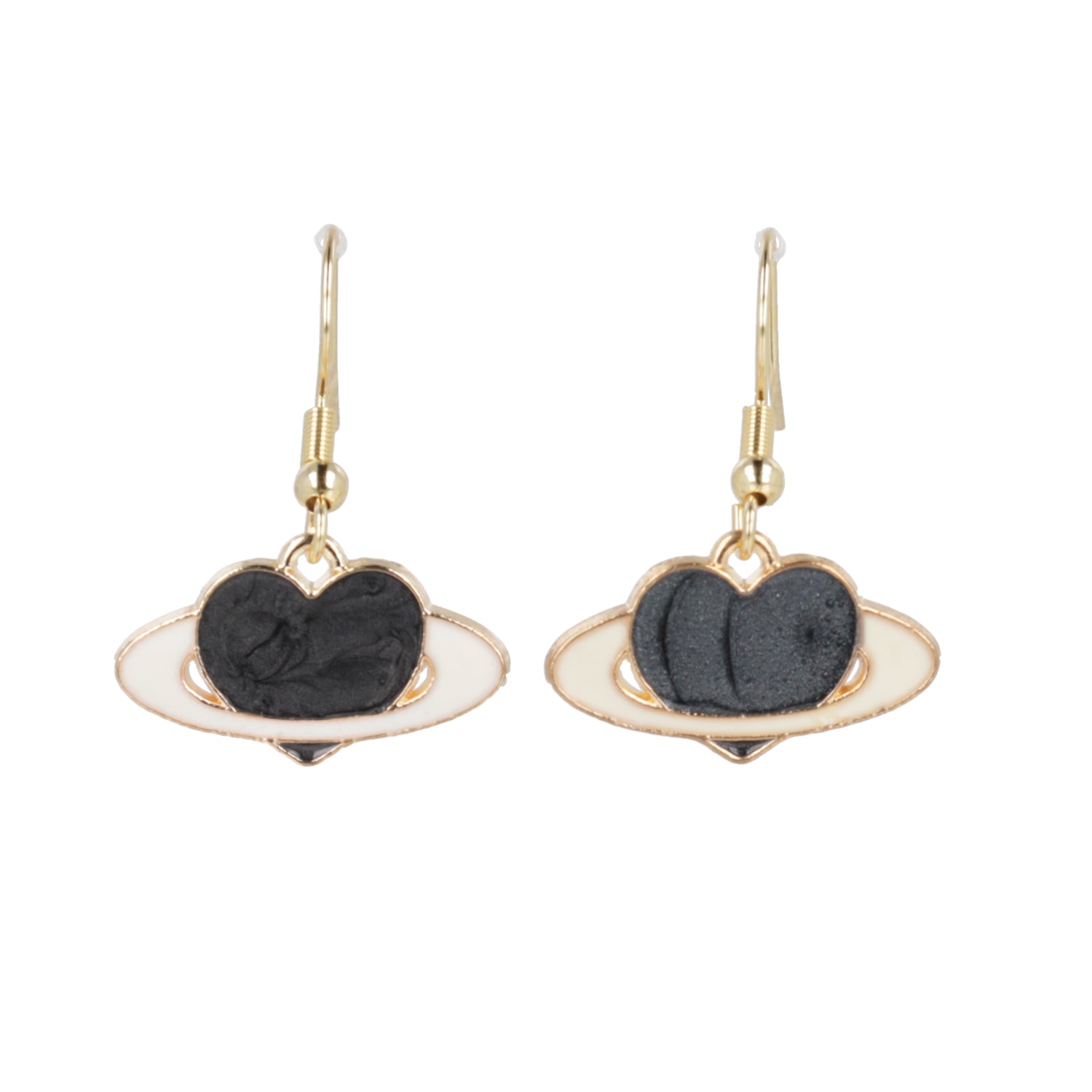 Black Heart Planet Drop Earrings