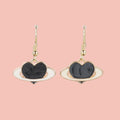 Black Heart Planet Drop Earrings