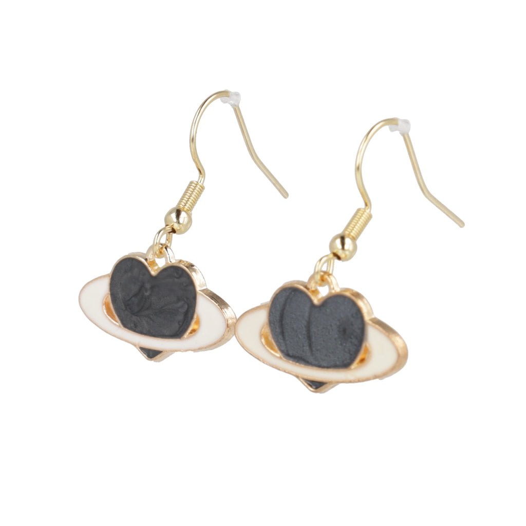 Black Heart Planet Drop Earrings