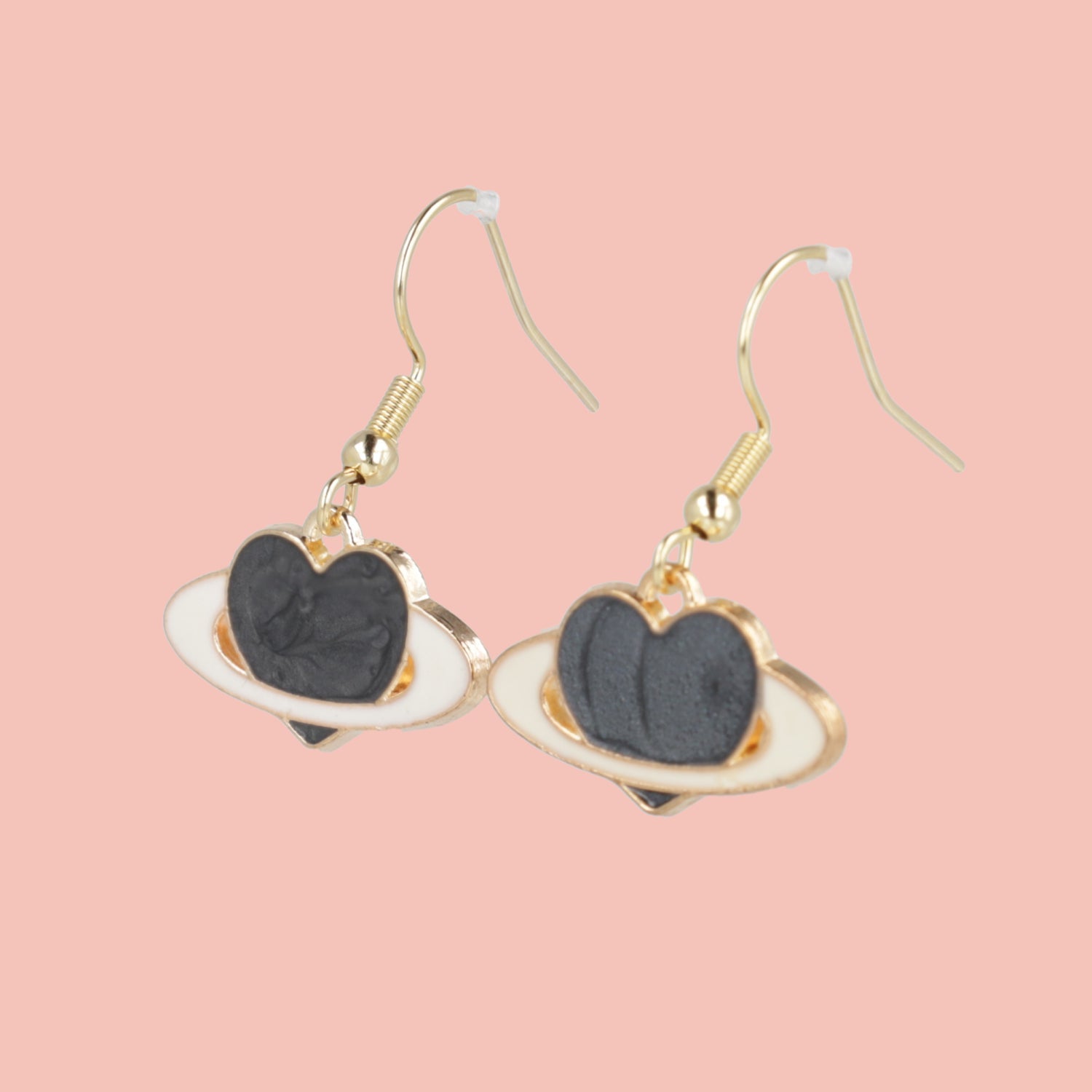 Black Heart Planet Drop Earrings