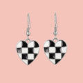 Black & White Heart Checkerboard Earrings (Stainless Steel)